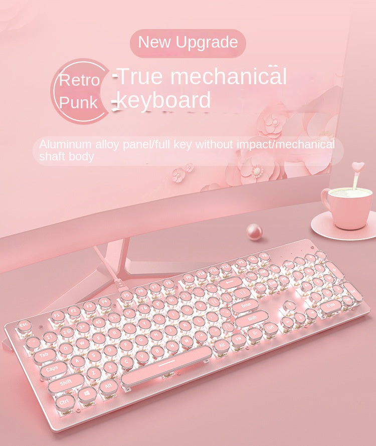 Accessories 912 Pink Mechanical Keyboard Mouse Set Wired Gaming Keys and Mice, Blue and Black Axis Keyboard