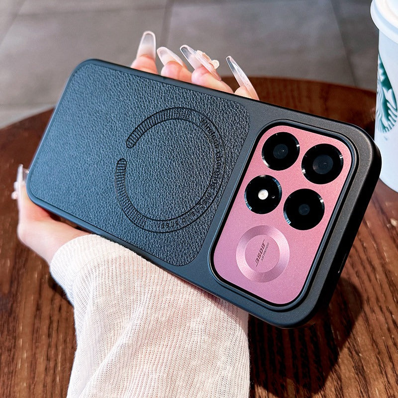 For Redmi k100pro mobile phone case, the new k90promax protective case, ultra-thin Redmi lychee leather pattern all-inclusive anti-drop magnetic suction women's high-end soft edge hard case Phone Accessories