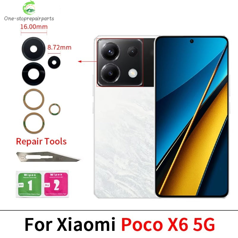 100Pcs，Rear Back Camera Glass Lens For Xiaomi Poco F5 F6 M5 M5s M6 X5 X6 Pro 4G 5G Camera Glass With Glue Adhesive  Xiaomi  Xiao mi phone repair parts