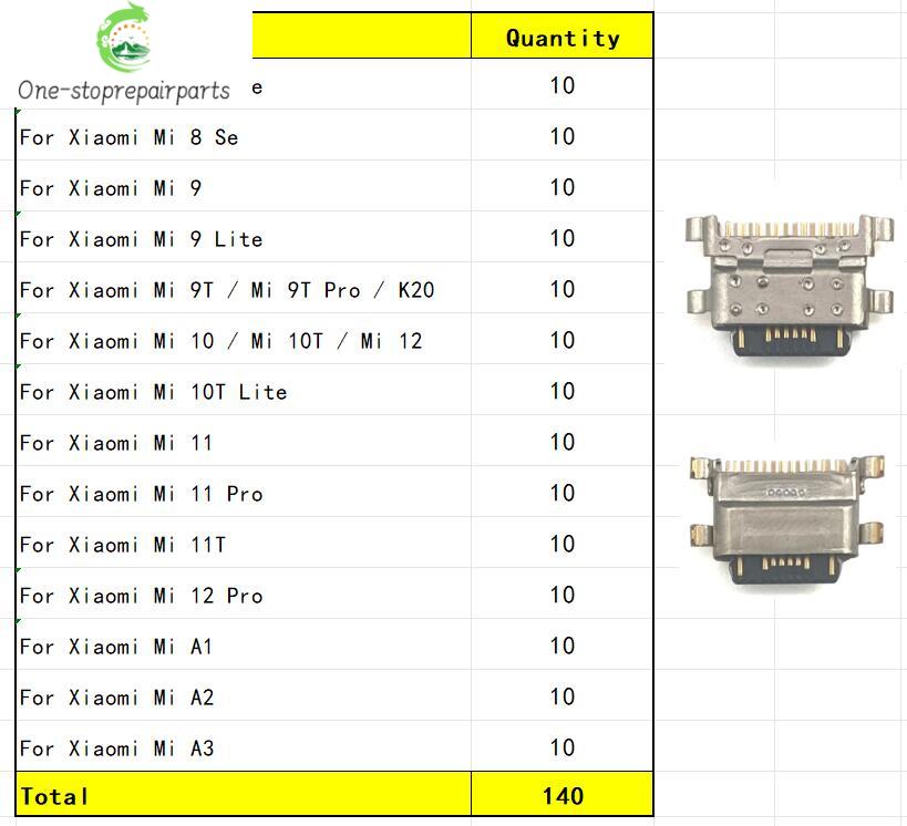 100Pcs New For Xiaomi Mi 8 9 Se 9T 10 10T 11 11T 12 Lite Pro Mi A1 A2 A3 Charger Micro USB Charging Port Dock Connector Socket  Xiaomi  Xiao mi phone repair parts