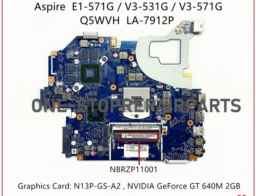 Q5WVH Q5WV1 LA-7912P For Acer Aspire V3-571G E1-571 E1-571G Laptop Motherboard With HM77 Chipset GT620M/630M/640M/GT710M 1GB/2GB Acer laptop repair parts
