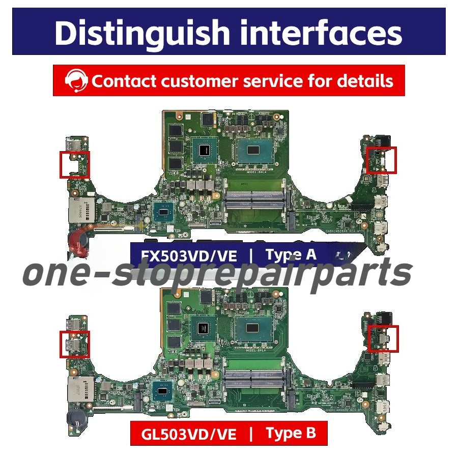 For ASUS GL503VD FX63VD ZX63V S5A FZ63VD FX503V GL503V Laptop Motherboard FX503VD Mainboard GTX1050 FX63V DABKLMB28A0 Tested ASUS laptop repair parts