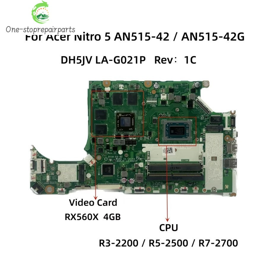 For Acer AN515-42 AN515-42G Laptop Motherboard DH5JV LA-G021P With R3 R5-2500 R7-2700 CPU RX560X 4GB-GPU NBQ3R11001 NB.Q3R11.002 Acer laptop repair parts