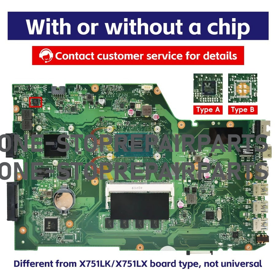 X751LD Laptop Motherboard For ASUS X751L X751LJ X751LN X751LK K751L X751LB F751L X751LDV X751LKB A751L Mainboard W/ I3 I5 I7 CPU ASUS laptop repair parts