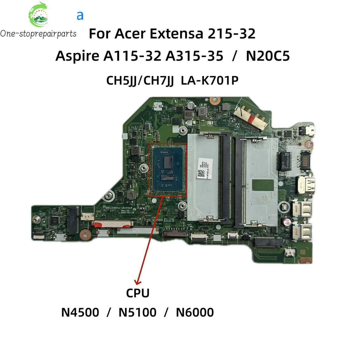 LA-K701P For Acer N20C5 Extensa 215-32 Aspire A115-32 A315-35 Laptop Motherboard With N4500 N5100 N6000 CPU DDR4 NB.A6L1.002 Acer laptop repair parts