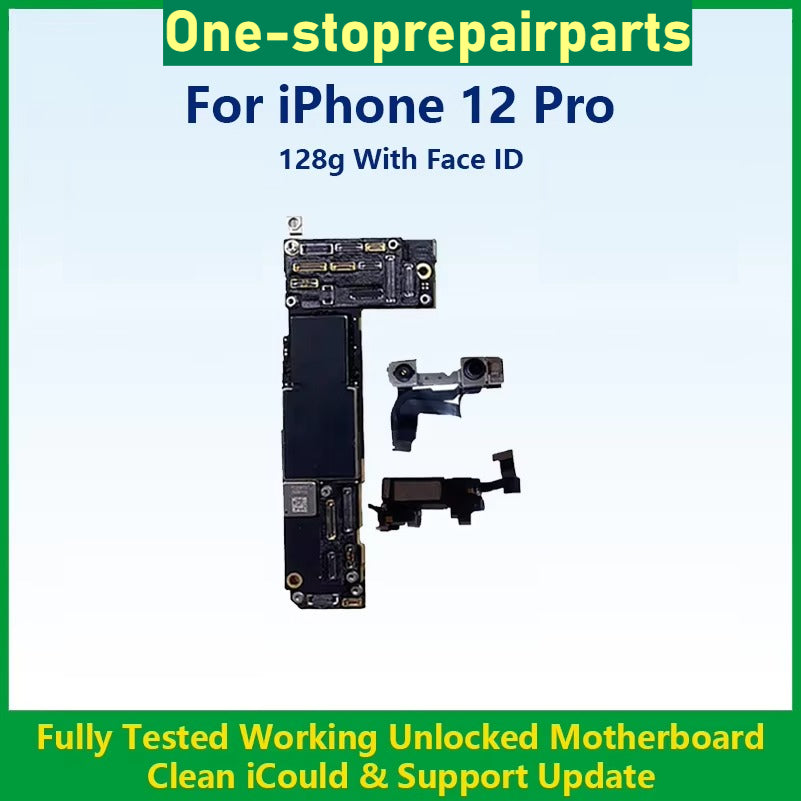 Fully Tested Authentic Motherboard For iPhone 12 Pro Max 128g/256g Unlocked Mainboard With Face ID Cleaned iCloud Fast Shipping iPhone phone repair parts
