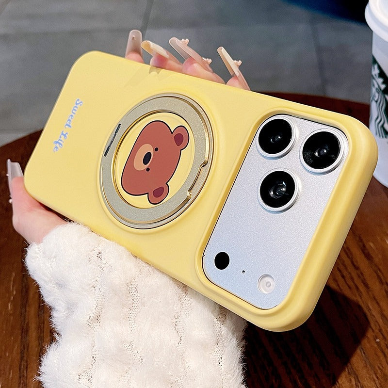 Cartoon small animal fulcrum shell for iPhone 17promax mobile phone case new iPhone16 large hole lens frame with 360 ° rotating bracket 15pro women's cute shell Phone accessories