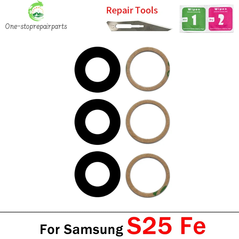 10Pcs, Back Rear Camera Glass Lens Cover With Adhesive For Samsung S24 S25 S26 Plus Ultra Fe With Glue Adhesive Samsung phone repair parts