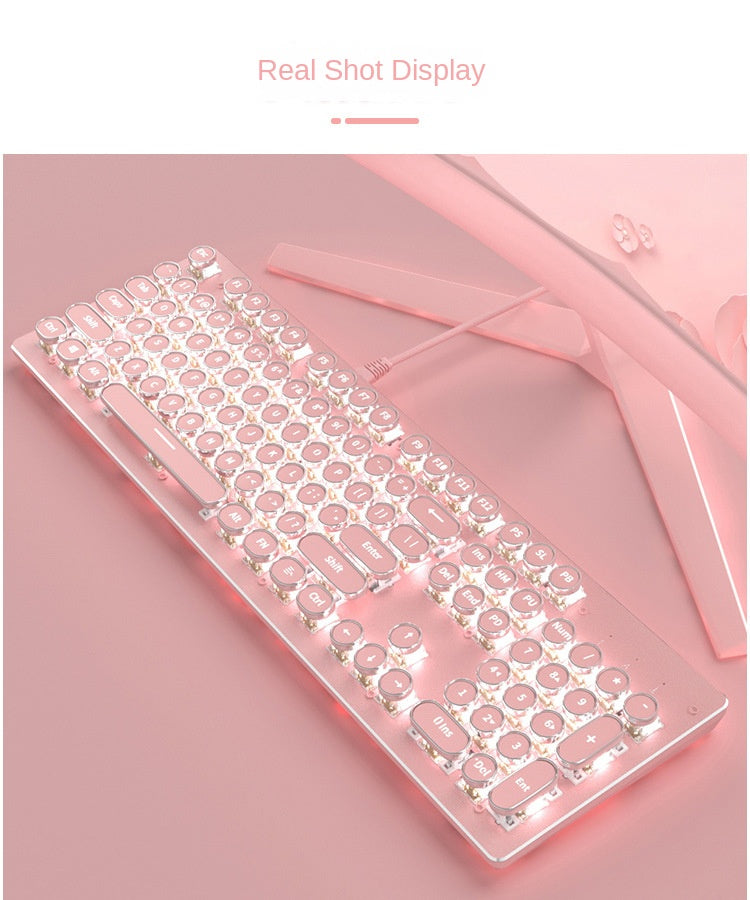 Accessories 912 Pink Mechanical Keyboard Mouse Set Wired Gaming Keys and Mice, Blue and Black Axis Keyboard