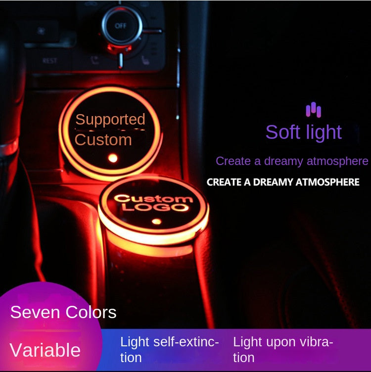 (Free shipping) Full brand Car LED light water coaster Colorful water coaster Car atmosphere light USB charging Non-slip mat