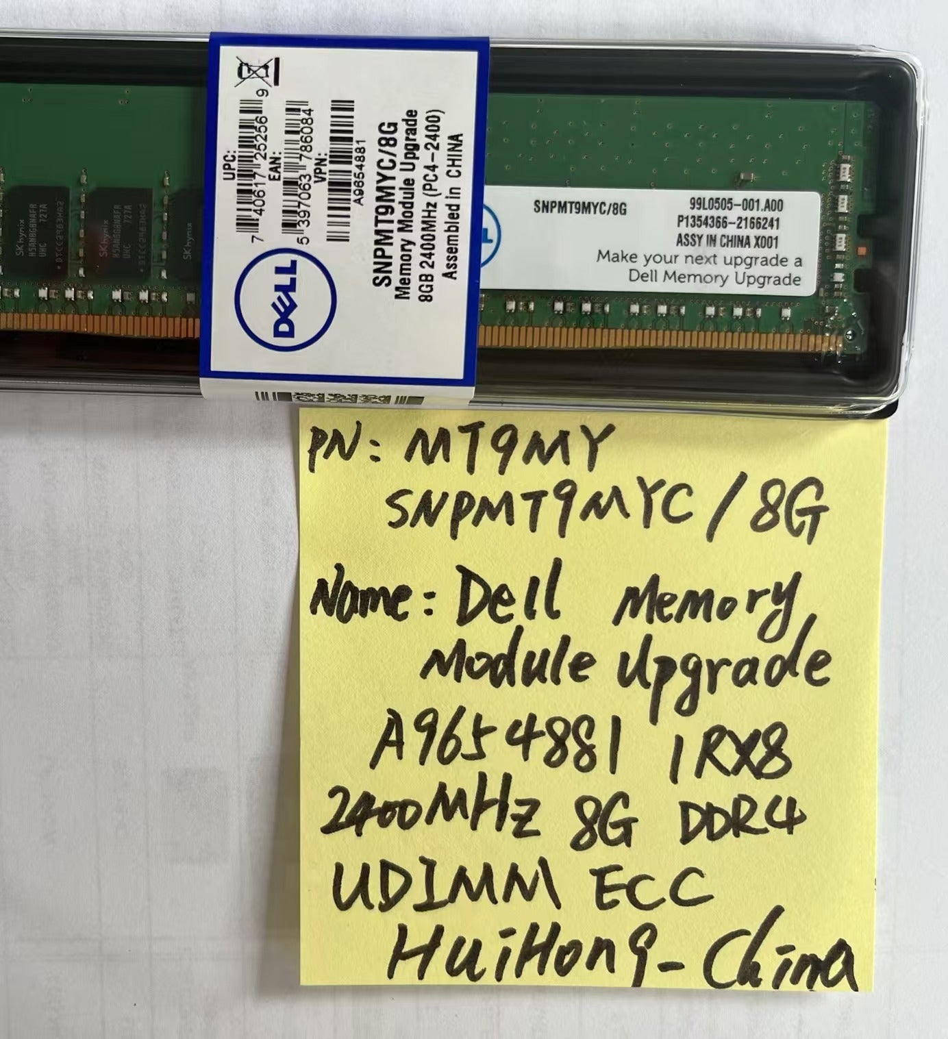 DELL  MT9MY SNPMT9MYC/8G Dell Memory Medule Upgrade A9654881 1RX8 2400MHz  8G DDR4 UDIMM ECC