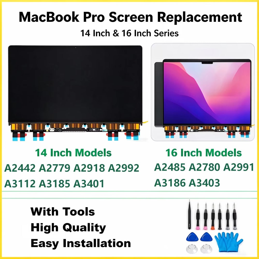 14.2”  16.2'' New LCD For MacBook Pro A2442 A2779 A2918 A2992 A3112 A3401 A3185 A2485 A2780 A2991 A3403 A3186 Only LCD Macbook laptop repair parts