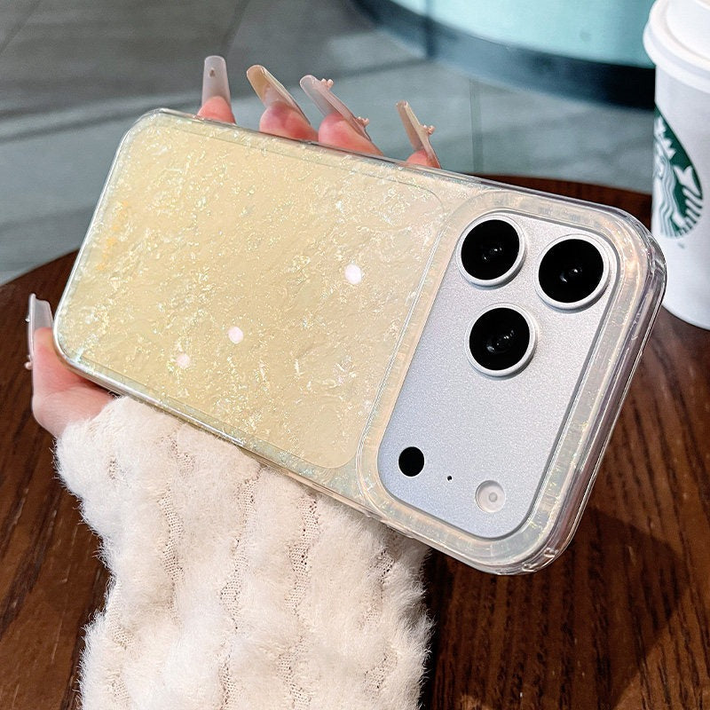 Gilded shell pattern stand for iPhone 17 Pro Max phone case, new iPhone 16 gradient gradient gradient with built-in pearlescent glitter protective cover, 15 Pro stand case, Phone accessories