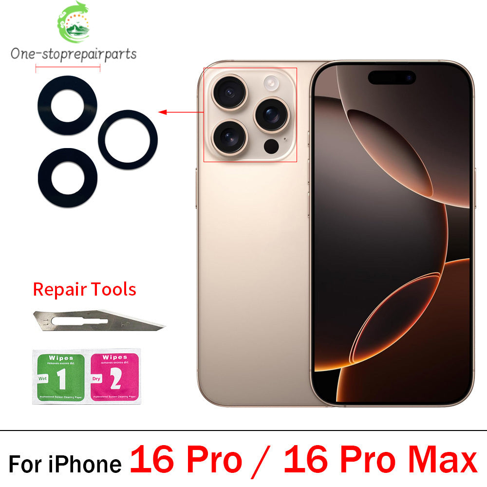 10Pcs, Camera Glass Lens Back Rear Camera Glass Lens For iPhone 11 12 13 14 15 16 17 Pro Max Plus Mini With Sticker Adhesive iPhone phone repair parts