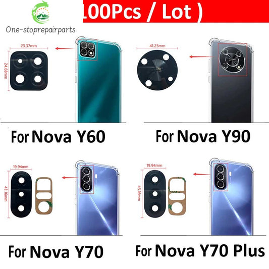 100Pcs，Rear Back Camera Glass Lens For Huawei Nova Y60 Y70 Plus Y90 With Adhesive Huawei phone repair parts