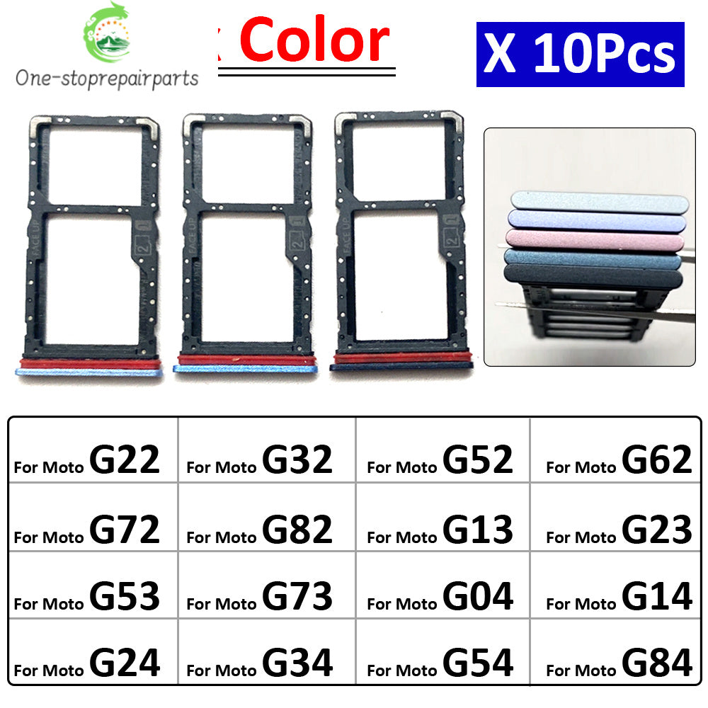 10Pcs/Lot, SIM Card Slot SD Card Tray Holder Adapter For Moto G22 G32 G52 G62 G72 G82 G13 G23 G53 G73 G04 G14 G24 G34 G54 G84 Motorola phone repair parts