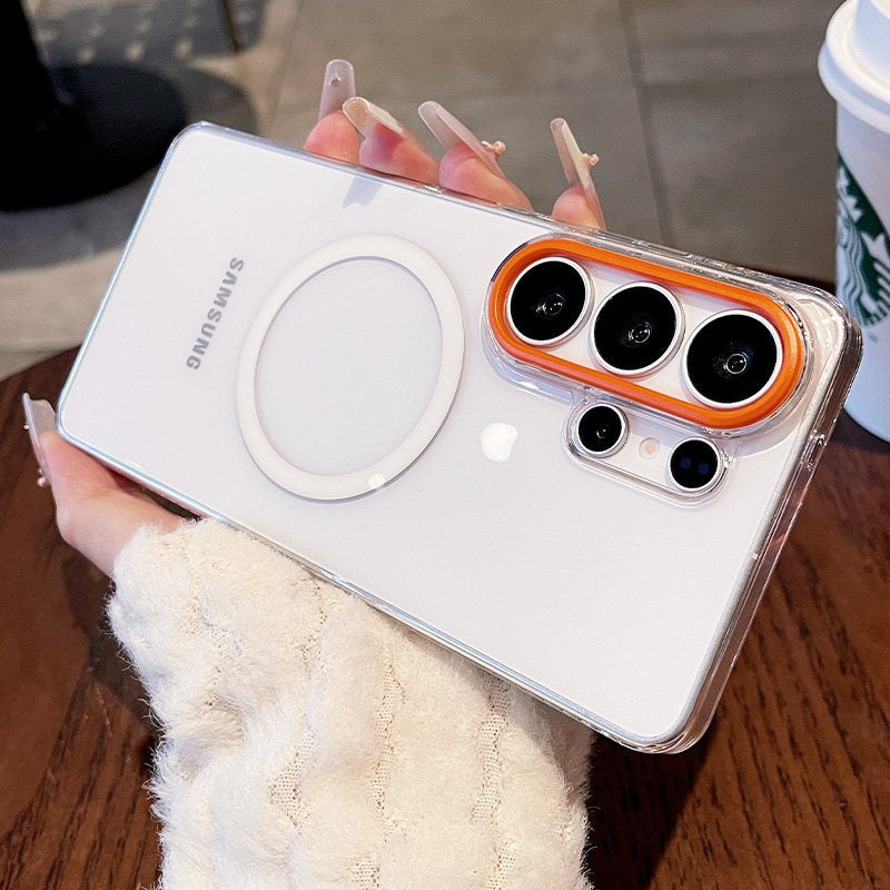 Metal lens for Samsung S26ultra phone case, new S26+  S25 Ultra protective case transparent magnetic full-coverage shockproof ultra-thin S25ultra women's premium hard case phone accessories