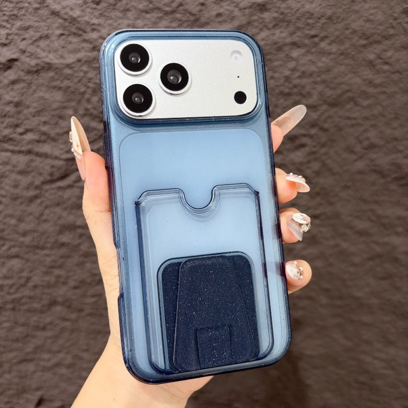 Star glitter card bag is suitable for iPhone 17promax mobile phone case orange with card cover Air folding bracket iPhone16 can be inserted into the card 15plus card 14pro transparent 13pm silicone card clip Phone accessories