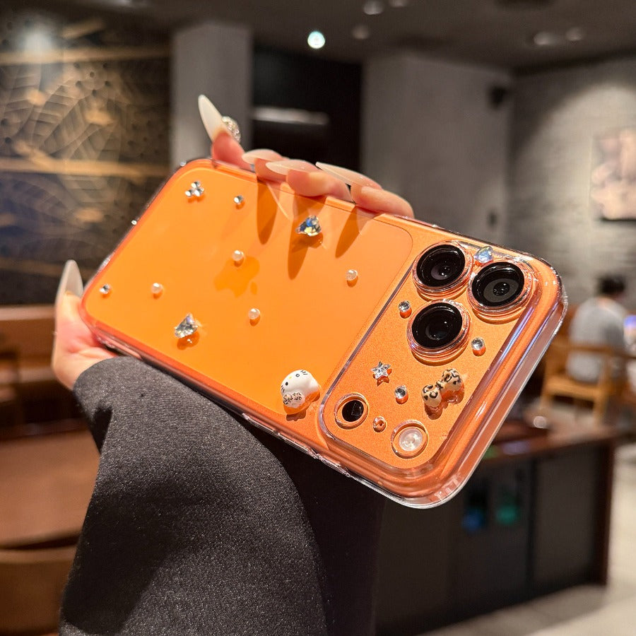 For iPhone 17promax mobile phone case new three-dimensional diamond iPhone17Pro lens all-inclusive transparent cute 16 anti-drop female protective case 15plus Air hard case Phone accessories