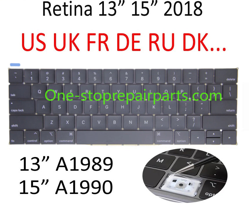 2018 New A1989 A1990 Keyboard US UK English for Macbook Pro 13" 15" Keyboard MR9Q2 MR932 MR942 EMC 3124 EMC 3215 Macbook repair parts