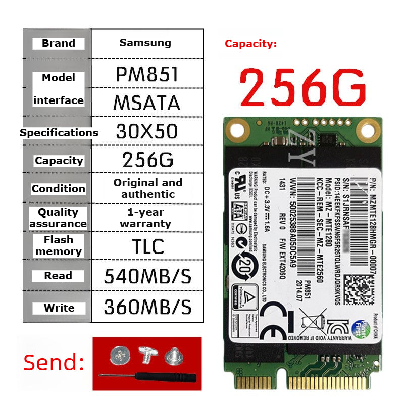 Laptop SSD for Samsung PM851 128G 256G 512G MSATA  TLC  MLC  64G 32G Toshiba Hynix Kingston Micron SanDisk solid state disk