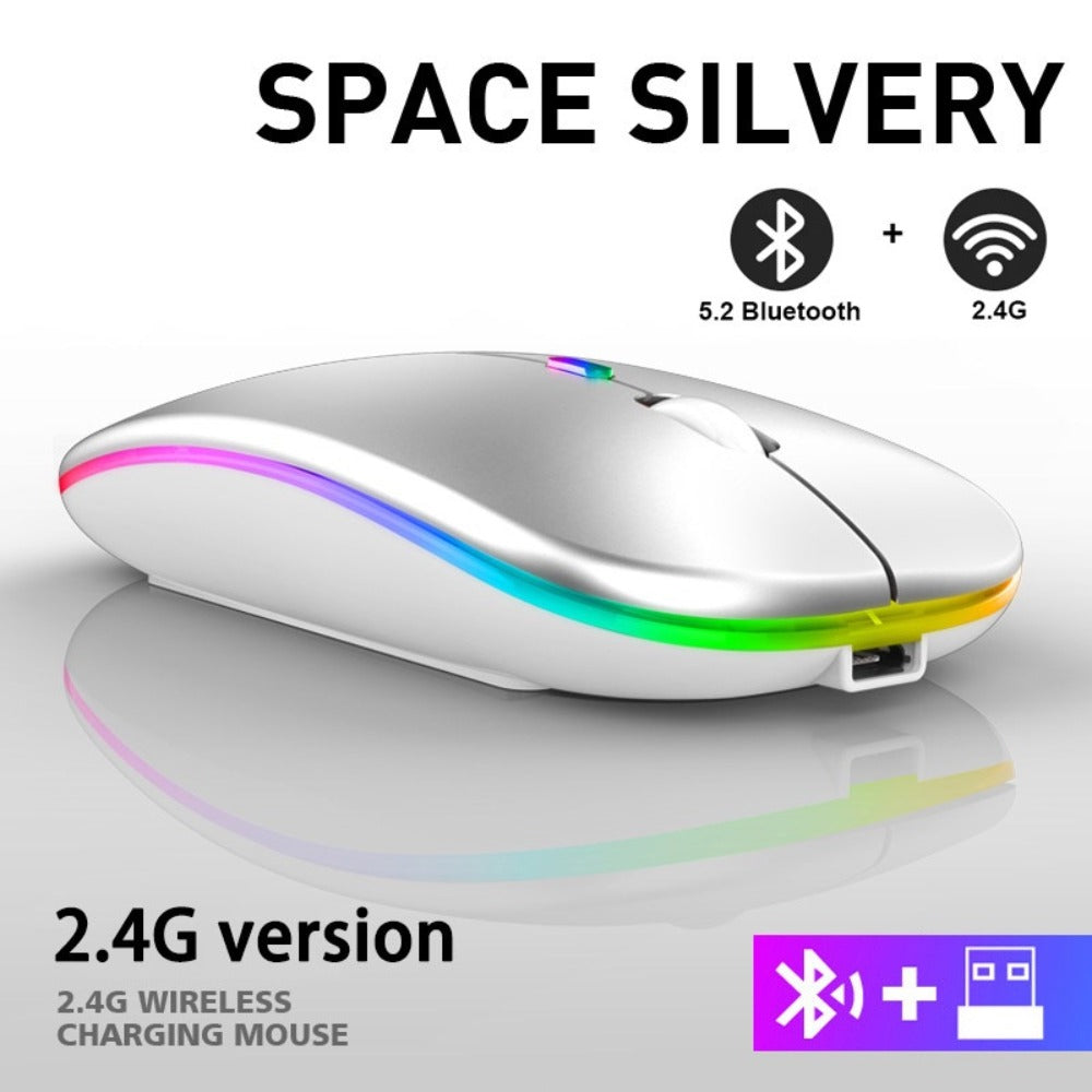 RGB Bluetooth Dual-mode Wireless Mouse for Laptop Tablet PC All-in-One Computer Silent No Noise Office Esports Games 5.1 + 2.4G Rechargeable Mute Charging Mouse