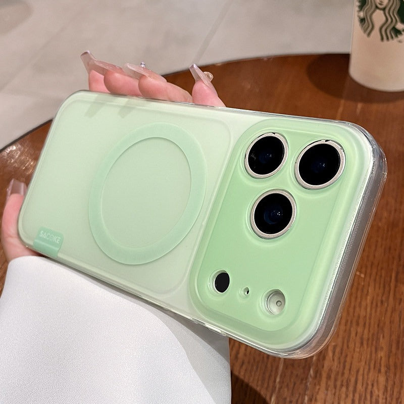 Simple skin matte iPhone 17promax mobile phone case new iPhone16 transparent soft edge women's strong magnetic adsorption protective cover 15pro fine hole lens head frame protection 14 matte surface gradual change Phone accessories