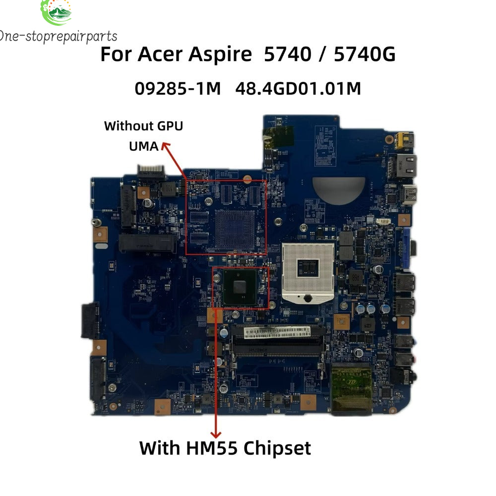 For Acer Aspire 5740G 5740 Laptop Motherboard With HM55 Chipset UMA DDR3 09285-1M 48.0GD01.01M MBPM601002 MB.PM601.002 100% Test Acer laptop repair parts