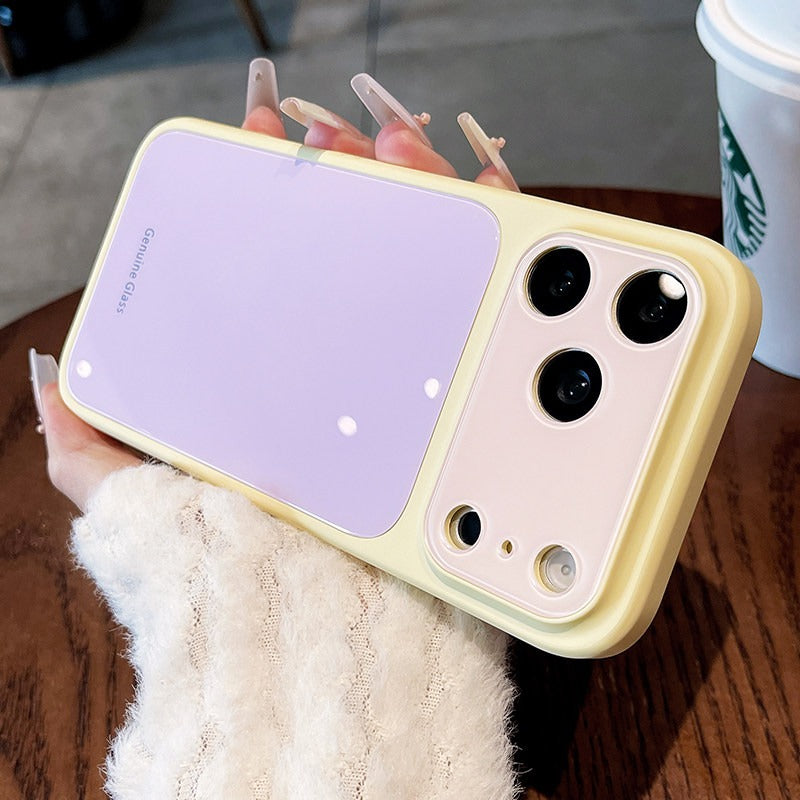 Ice glass magnetic suction For iPhone 18promax mobile phone case New iPhone17 dopamine contrasting splicing Built-in magnetic suction 16pro silicone soft edge women's case Phone Accessories
