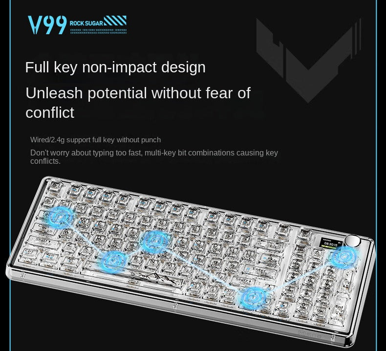 Accessories v99 transparent wireless bluetooth mechanical keyboard three-mode girls office game RGB customized display