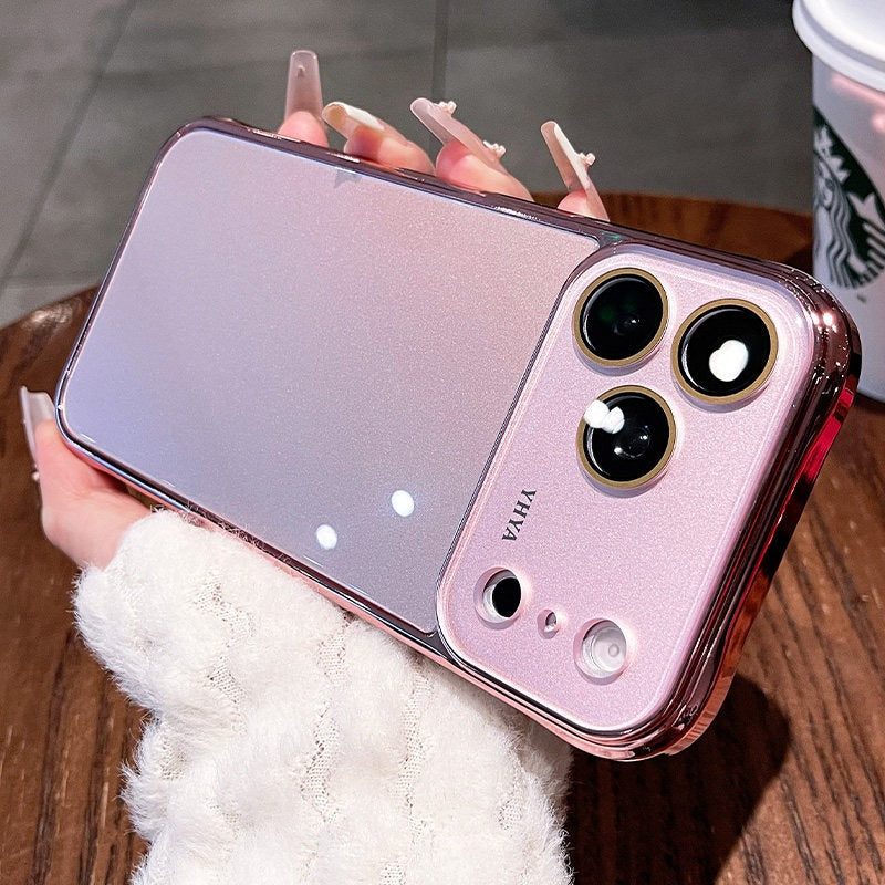 Mirror plating for iPhone 17 seconds to become larger Windows 17Pro mobile phone case New iPhone16 tempered glass ice crystal glossy plating hard case 15Pro solid color women's case Phone accessories
