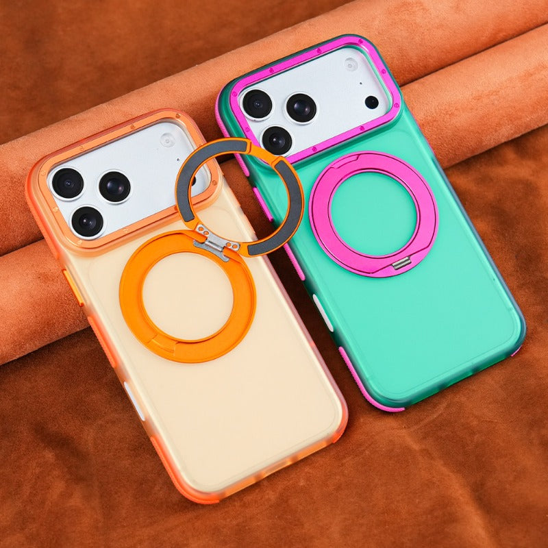 Metal frame for iPhone 18Pro magnetic mobile phone case iPhone17ProMax rotating 360 bracket 16/15pm all-inclusive anti-drop 14 skin matte contrasting color non-slip protective case Phone accessories