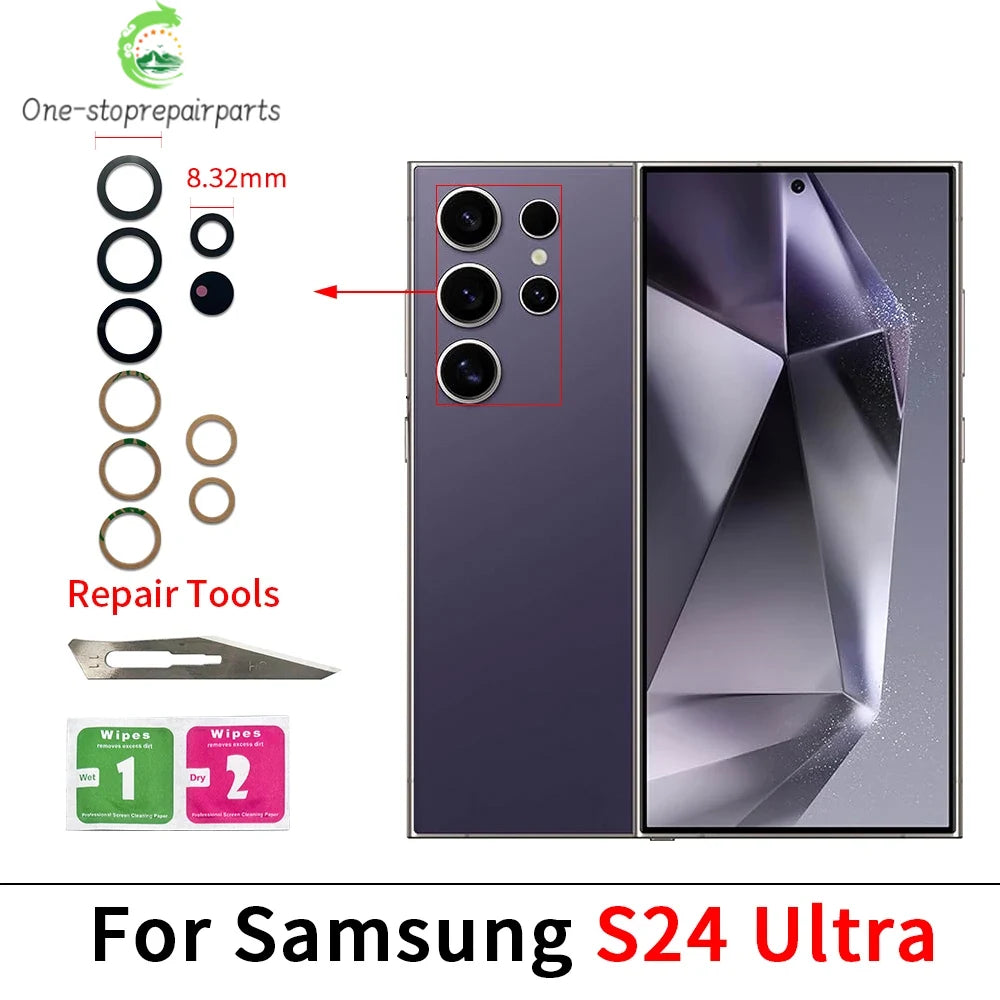 10Pcs, Back Rear Camera Glass Lens Cover With Adhesive For Samsung S24 S25 S26 Plus Ultra Fe With Glue Adhesive Samsung phone repair parts