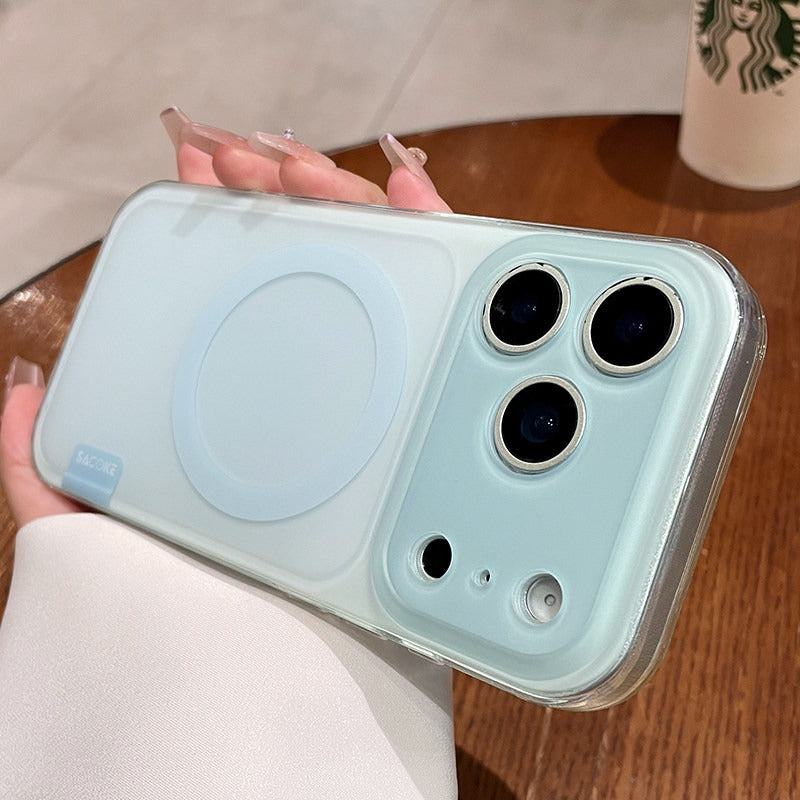Simple skin matte iPhone 17promax mobile phone case new iPhone16 transparent soft edge women's strong magnetic adsorption protective cover 15pro fine hole lens head frame protection 14 matte surface gradual change Phone accessories