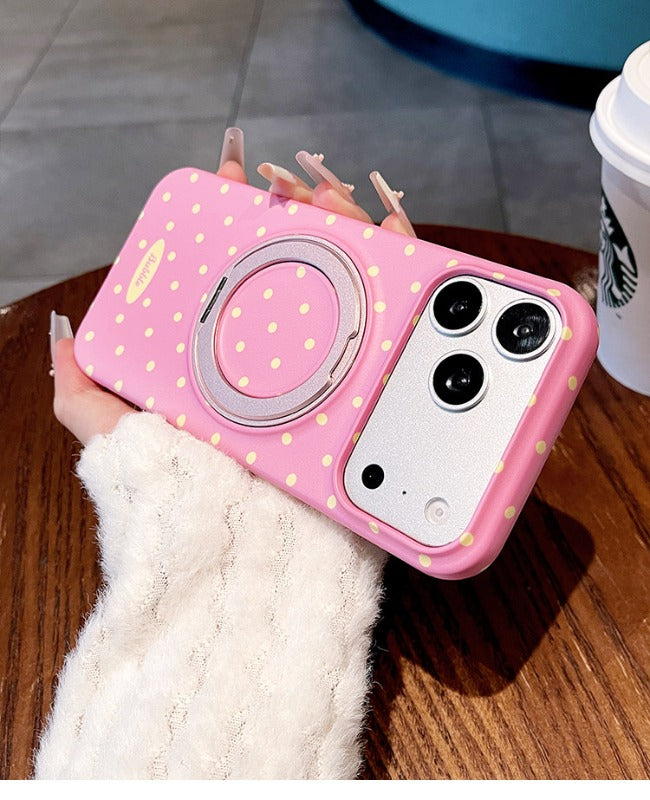 Solid color polka dot bracket for iPhone 17promax mobile phone case New iPhone16 gentle polka dot rotating bracket protective case 15 Korean anti-drop large hole women's shell Phone accessories