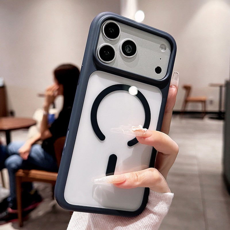 Ice transparent magnetic suction For iPhone 18promax mobile phone case new iPhone17 new color soft edge hard back ultra-thin 18pro strong magnetic adsorption 16 men's and women's simple shell Phone Accessories
