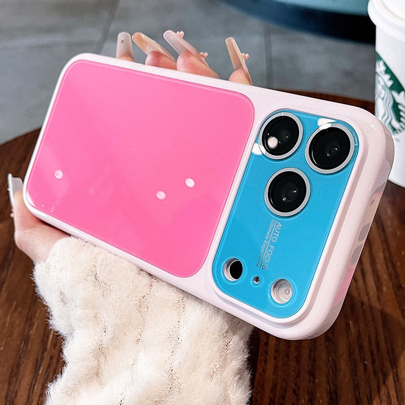 Spring and summer dopamine contrast color for iPhone 17 seconds change 17pro lens frame new mobile phone case iPhone16 integrated lens film solid color jelly anti-drop 15 explosive case Phone accessories