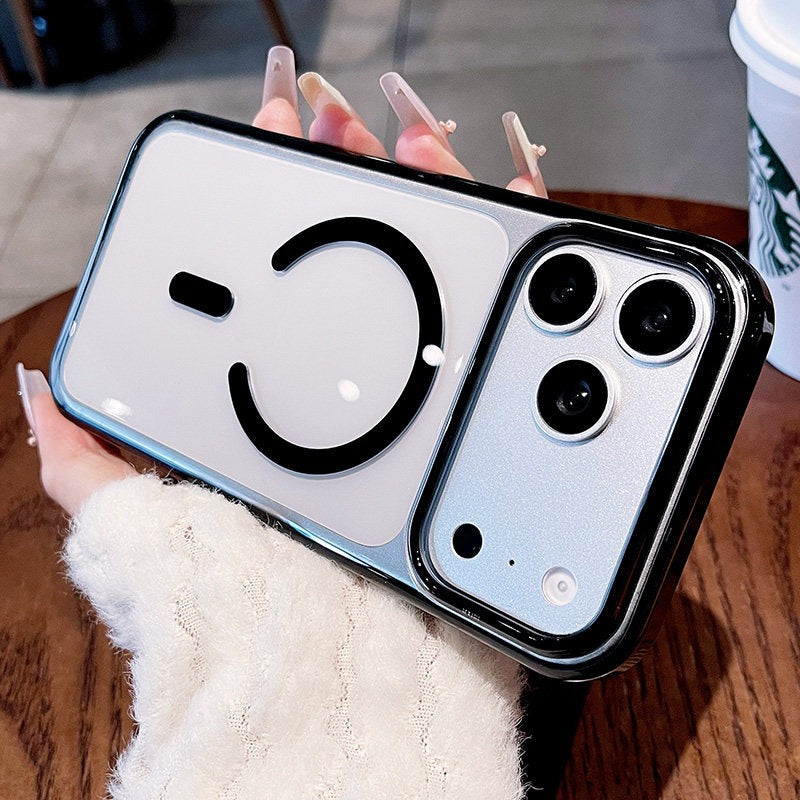 Transparent jelly magnetic suction for iPhone 17promax mobile phone case New iPhone16 women's large hole frame dopamine anti-drop protective case 15pro simple niche case Phone accessories