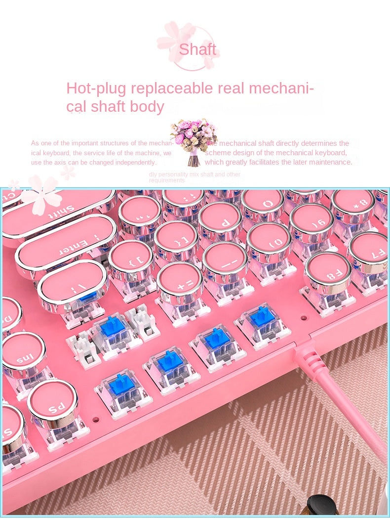 Accessories Mechanical Keyboard Girls Internet celebrities Girls Pink Blue Round Keys Games Punk Style