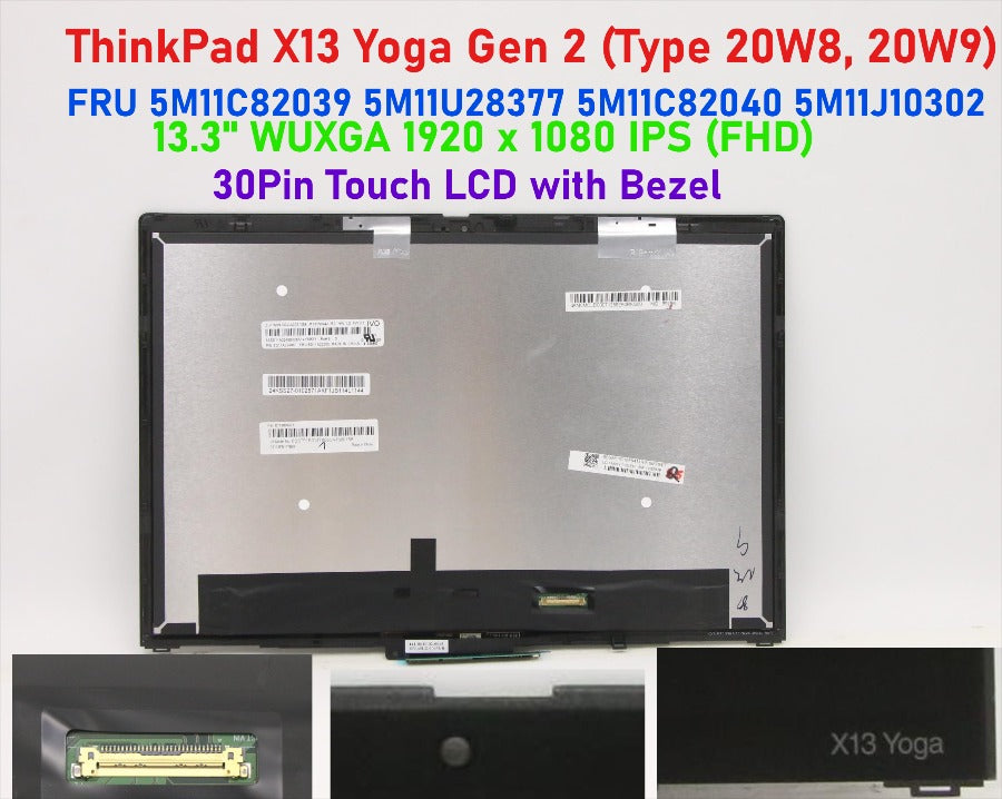 13.3 Inch For Lenovo Thinkpad X13 Yoga Gen 2 Type 20W8 20W9 5M11C82039 5M11C82038 5M11C87780 5M11J10302 5M11C82040 5M11U28377 Laptop LCD Touch Screen Assembly Display Panel Lenovo laptop repair parts