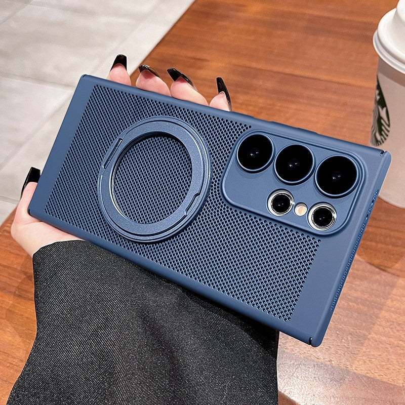 For Samsung s25ultra mobile phone case s24 + new 360 magnetic bracket s23 ultra-thin s22 protective case por anti-drop note all-inclusive heat dissipation black MagSafe men's and women's summer hard case Phone accessories