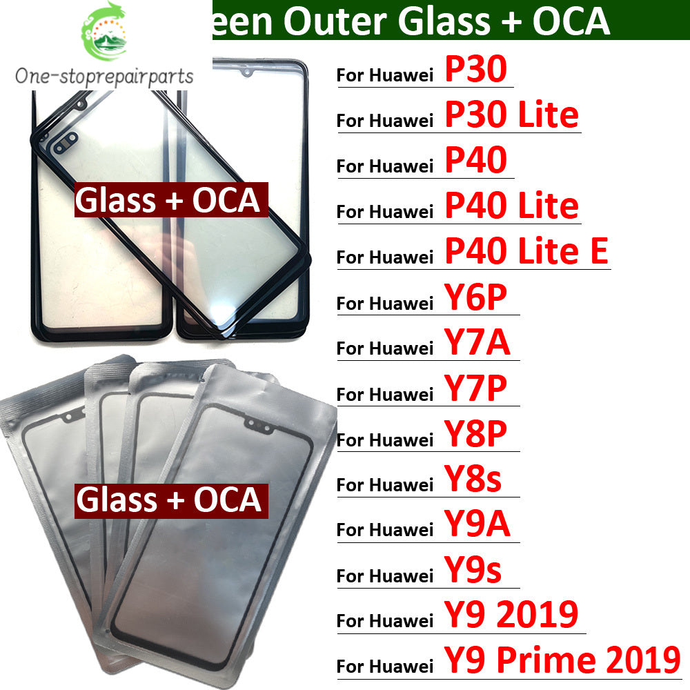 Screen Front Outer Glass+OCA For Huawei Y6P Y7A Y7P Y8P Y8s Y9A Y9s Y9 Prime 2019 P30 P40 Lite E 5G Screen Touch Panel Glass Huawei phone repair parts
