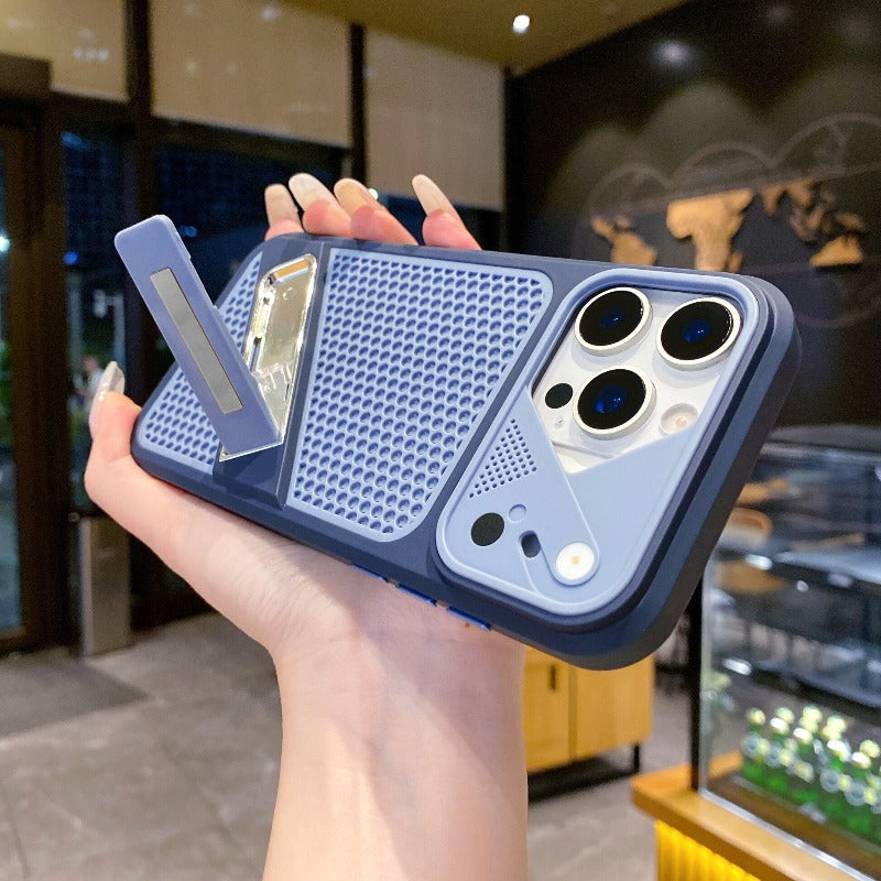 The new mesh cooling is suitable for iPhone 18promax mobile phone case iPhone17Pro one-word bracket 16/15 large window 14 creative anti-drop Phone accessories