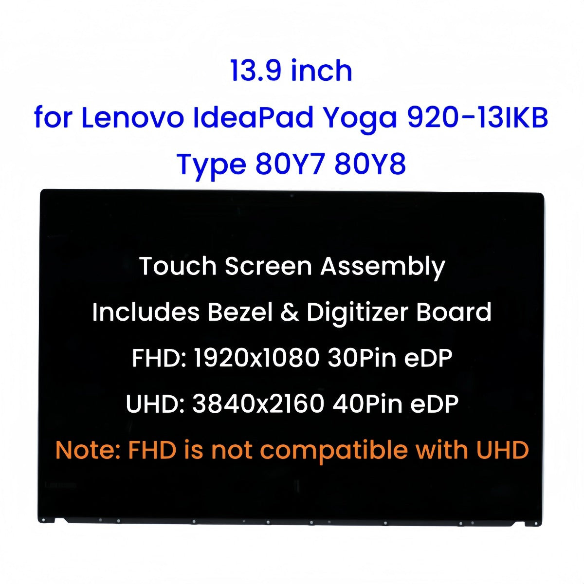 13.9'' for Lenovo Yoga 920 13IKB Type 80Y7 80Y8 LCD Touch Screen Assembly with Bezel Digitizer Board Replacement 5D10P54227/228 Lenovo laptop repair parts