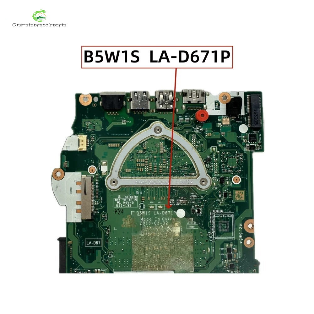 B5W1S LA-D671P For Acer Aspire ES1-572 Laptop Motherboard With i3-6006U i3-6100U i5-7200 CPU DDR3L UMA NB.GD011.001 NB.GD011.009 Acer laptop repair parts