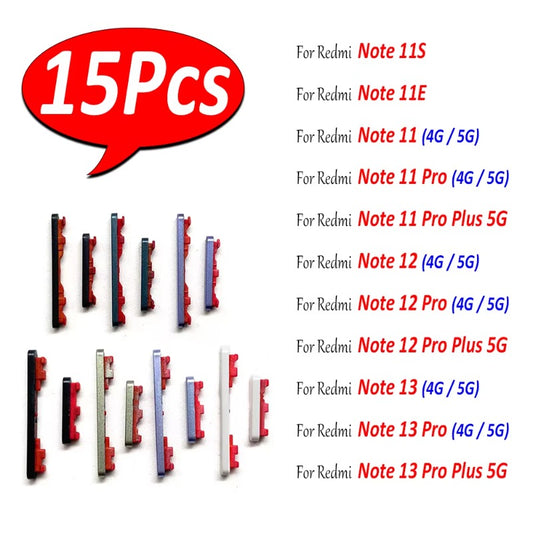 15Pcs， NEW Side Keys Power and Volume Buttons Key Replacement Parts For Xiaomi Redmi Note 11 12 13 Pro Plus 4G 5G Note 11S 11E Xiaomi phone repair parts