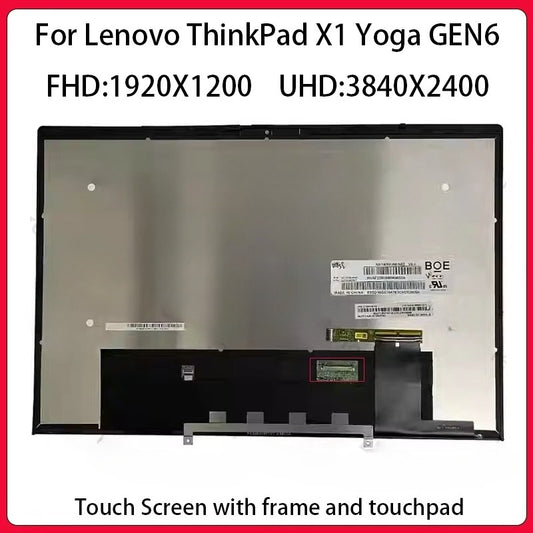 For Lenovo ThinkPad X1 Yoga 6th Gen6 Touch Screen WQXGA 3840/2400 40pin WUXGA 1920/1200 EDP 30PIN X1 Yoga 6 GEN LCD Assembly Lenovo laptop repair parts