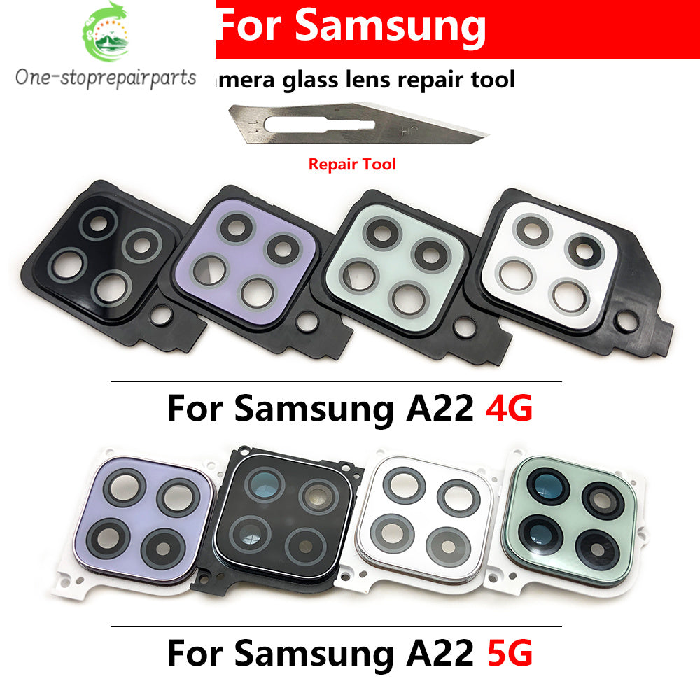 10Pcs/Lot, Housing Back Rear Camera Glass Lens Cover Frame Holder For Samsung A22 4G 5G A225F A226B Samsung phone repair parts