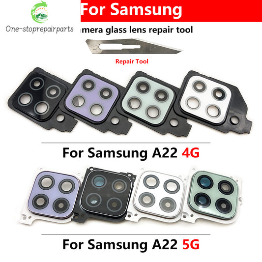 10Pcs/Lot, Housing Back Rear Camera Glass Lens Cover Frame Holder For Samsung A22 4G 5G A225F A226B Samsung phone repair parts