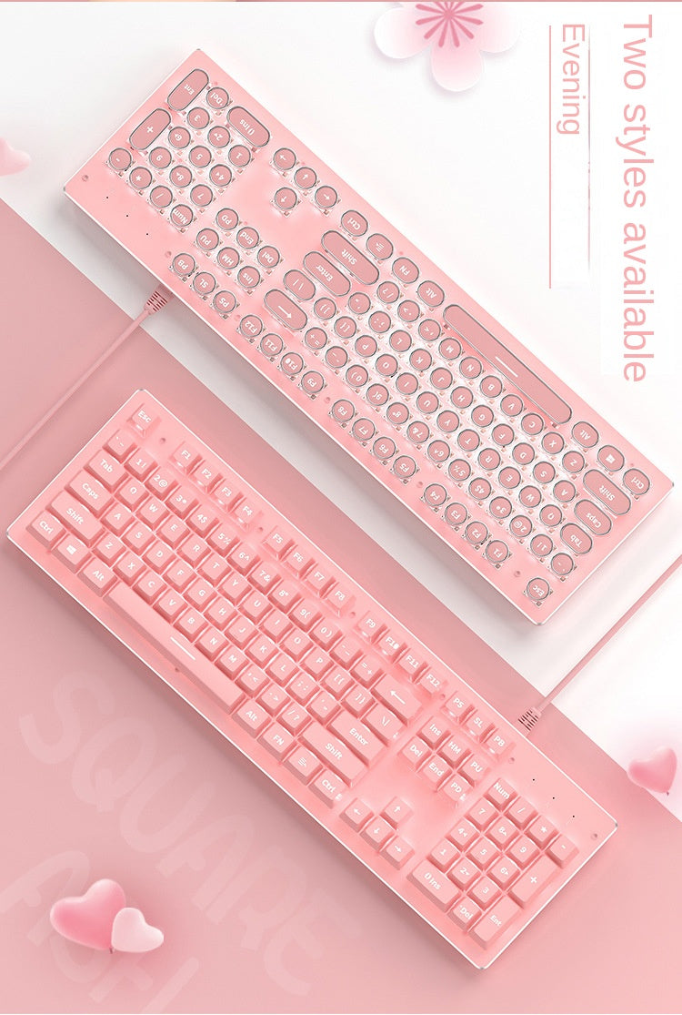 Accessories 912 Pink Mechanical Keyboard Mouse Set Wired Gaming Keys and Mice, Blue and Black Axis Keyboard